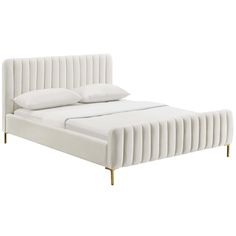 Angela Bed, Cream-Furniture - Bedroom-High Fashion Home Cream Bed, Glam Design, Cream Bedding, Velvet Upholstered Bed, Tov Furniture, Bed Platform, Full Platform Bed, Bed Queen, Dreams Beds