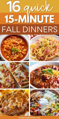 16 quick 15 minute fall dinner menus with text overlay that reads, 16 quick 15 minute fall dinners