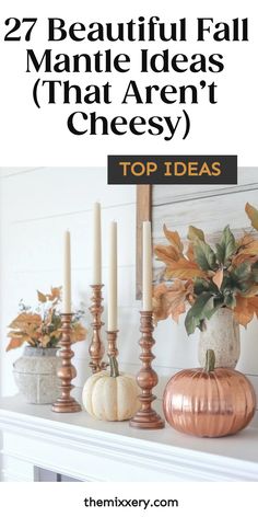 27 creative fall mantle decorations featuring white pumpkins, candles, and foliage in vases. Fall Mantles Ideas Living Room, Simple Fall Mantel Decor, Fall Mantle Decor 2024, Fall Fireplace Decor Mantles With Tv, Fall Mantel Decor Ideas, Fall Mantle Decor Ideas, Fall Decor 2024