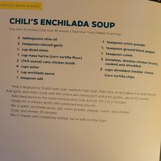 the menu for chili's enchilada soup