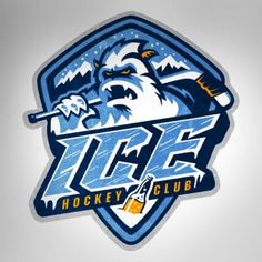 the hockey club logo is shown in blue and white colors, with an image of a bear