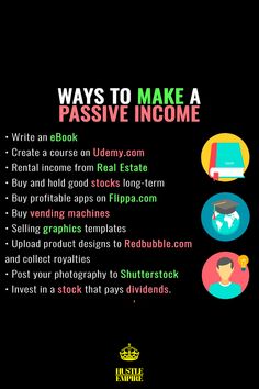 a black background with text that says ways to make a passive income