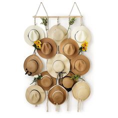 PRICES MAY VARY. cotton Macrame Hat Hanger—Made of 100% pure natural cotton cord, handmade woven rope with beautiful delicate detail and a gorgeous fringe at the two ends, simple and elegant design which brings a bohemian style to this hat organizer, it adds a nice extra touch to your room.(Flower not included) Decorative Hat Display—Measure with 53 x 31.5 in, not just organize your hat neatly,also fill up space on your empty wall,a super cute way to store and display your hats without crushing Crafts Storage Ideas, Macrame Hat, Hat Hangers, Wide Brimmed Hat, Hat Organizer, Wall Hats, Hat Racks, Wood Clips, Hanging Hats