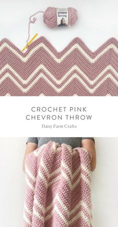 crochet pink chevron throw with yarn