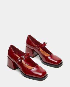 LISBON Red Square Toe Mary Jane Loafer | Women's Loafers – Steve Madden Red Mary Jane Heels, Red Mary Janes, Square Toe Mary Jane, Red Loafers, Red Square, Leather Socks, Mary Jane Heels, Women's Loafers, Spring Looks