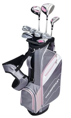 a golf bag with clubs in it