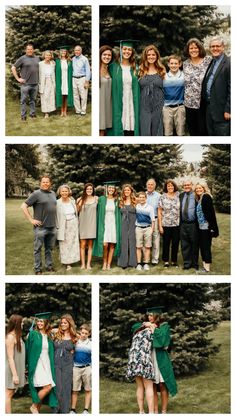 a collage of people in graduation gowns posing for pictures with their parents and children