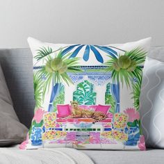 Super soft and durable 100% spun polyester Throw pillow with double-sided print. Cover and filled options. Preppy cheetah on a pink sofa in stripy beach cabana and palms Preppy Cheetah, Beach Cabana, Pink Sofa, Outdoor Pillows, Pillow Sale, Throw Pillow, Double Sided, Throw Pillows, Sofa