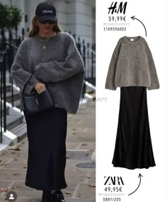 Fall Outfits With Midi Skirts, Winter Outfits With Midi Skirts, Autumn Midi Skirt Outfit, Black Maxi Dress Outfit Ideas Fall, Zara Outfit 2024 Autumn, Black Maxi Skirt Outfit Winter, Silk Skirt Outfit Winter, Satin Dress Outfit Casual, Long Skirt Outfits For Fall