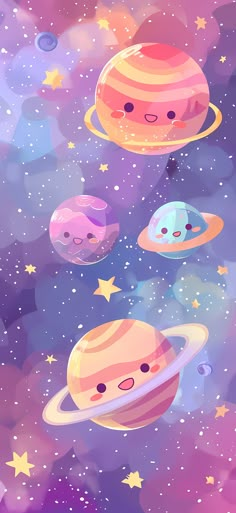 an image of some cartoon planets in the sky