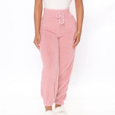 - New With Tags - Size Medium - Sweatpants - Joggers - Sherpa - Faux Fur - Elastic Waistband - Functional Drawstrings - 100% Polyester - Top To Bottom: 37.5 Inches Cozy Pants With Pockets For Winter, Cozy Winter Pants With Pockets, Pink Winter Pants, Pink Pants With Elastic Waistband For Winter, Winter High-waisted Sweatpants For Loungewear, Cozy Winter Bottoms With Pockets, Cozy Winter Bottoms Long Pants, Cozy Long Pants For Winter, Cozy Winter Long Pants