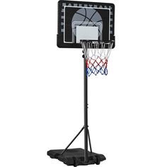 an adjustable basketball hoop on a black stand