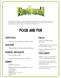 the menu for an upcoming children's restaurant, featuring food and fun in it