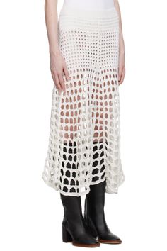 Chloé: White Flared Midi Skirt | SSENSE Chic Knit Long Skirt, Chic Open Knit Bottoms For Spring, Spring Knit Midi Bottoms, Spring Knit Midi-length Bottoms, Elegant Knit Bottoms For Summer, Spring Knit Long Skirt, Spring Knit Midi Skirt, Cage Skirt, Flared Midi Skirt