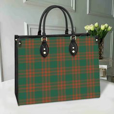 Menzies Green Ancient Tartan Leather Bag Classic Leather Bag, Sneakers Sale, Plaid And Leather, Sale Off, Scottish Clans, Bag Collection, Scottish Tartans, Black Leather Bags, Modern Dress