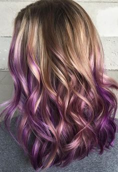 Purple Blonde Hair, Hairstyle Balayage, Purple Hair Highlights, Balayage Hairstyle, Balayage Haircolor, Purple Balayage, Purple Ombre Hair, Dyed Blonde Hair