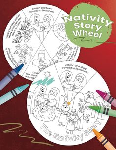 the nativity story wheel is shown with crayons