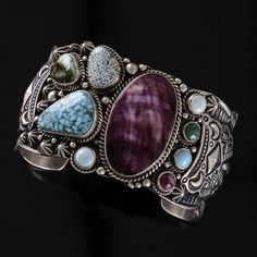 Cuff | Samsville Gallery Designs. Sterling silver, Purple Spiny Oyster and Turquoise. Clean Gold Jewelry, Navajo Bracelet, Jewelry Drawing, Purple Turquoise, Silver Jewellery Sets