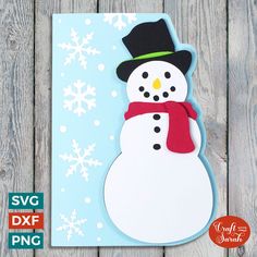 a snowman with a black hat and red scarf on it's head is standing in front of a blue background