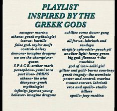 an advertisement for the playlist inspired by the greek god's song, which is written in two languages