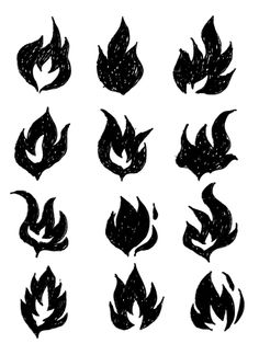 hand drawn fire symbols in black and white