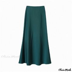 Olivia Mark - Elegant High-Waisted Long Dress with Flowing Fabric and Flared Hem Flowing Fabric, Mermaid Skirt, Types Of Skirts, Silk Satin, Elegant Dresses, A Line Skirts, Dark Green, Long Dress, High Waist