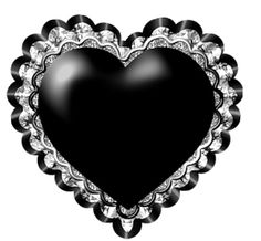 a black heart shaped object with lots of diamonds on the sides and an ornate border around it