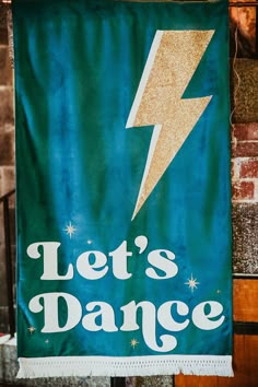 Velvet wedding banner finished with lightening bolt and 'Let's Dance' Celestial Reception, Diy Doughnut Wall, Wedding Banner Ideas, Starry Wedding Dress, Wedding Dress For Beach Wedding, Wedding Dress For Beach, Wedding Banner Diy, Diy Wedding Signage, Dress For Beach Wedding