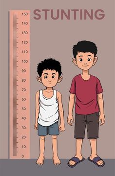 two young boys standing next to a tall ruler