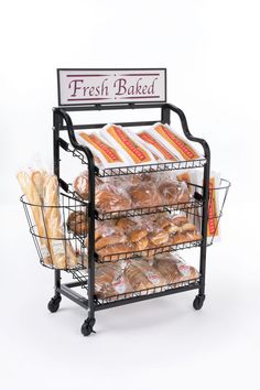 a bakery display with fresh baked goods on it