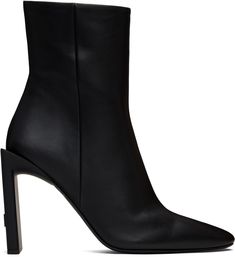 Ankle-high buffed calfskin boots in black. · Pointed toe · Zip closure at inner side · Buffed leather lining · Rubberized logo patch at heel · Stacked block heel with rubber injection · Leather sole with rubber injection · Heel: H4 Supplier color: Black Logo Shoes, Black Suede Boots, Black Boots Women, Fear Of God, Calf Boots, Black Ankle Boots, Brown Boots, Boot Shoes Women, Black Boots