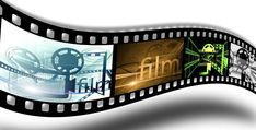 a film strip with the words video marketing on it and images of films in them