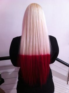 FOR THE LOVE OF GOD! STOP PUTTING HARSH LINES IN YOUR HAIR! IT'S FUCKING HORRIBLE! Nough said! -your stylist Blonde And Red Hair, Blonde Dip Dye, Red Ombre Hair, Dip Dye Hair, Red To Blonde, Hair Chalk, Rainbow Hair, Crazy Hair, Hair Art