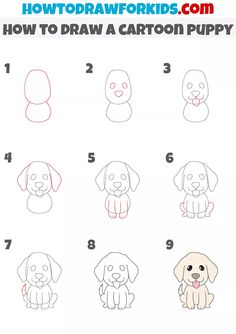 how to draw a cartoon puppy step by step instructions for children and adults in easy steps