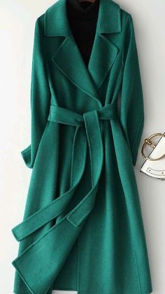 Winter Green Belted Outerwear, Green Outerwear With Belted Cuffs And Long Sleeves, Green Long Sleeve Outerwear With Belted Cuffs, Woolen Coat Woman, Wool Coats, Wool Coat Women, Maxi Coat