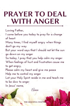 a prayer with flowers and the words prayer to deal with anger