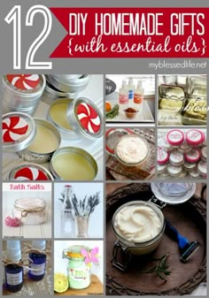 twelve homemade gifts with essential oils for the holidays and christmas season, including diy handmade gifts