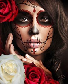 Daniel Esparza Raquel Print Makijaż Sugar Skull, Halloween Makeup Skull, Halloween Makeup Sugar Skull, Makeup Zombie, Sugar Skull Costume, Halloweenský Makeup, Halloween Make-up Looks, Dead Makeup, Den Mrtvých