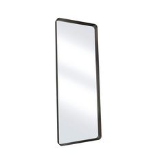 a mirror that is on the wall with a white back ground and one side showing it's reflection