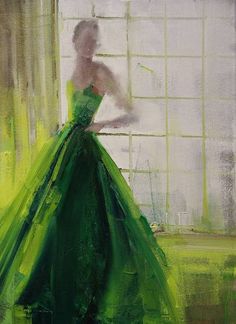 a painting of a woman in a green dress