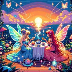 Fairy Pixel Art, Pixel Art Fairy, Music Fairy, Fairies Art, Fairy Tea Party, Fairy Tea Parties, Mermaid Pictures, Witchy Wallpaper