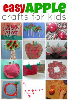 the cover of an easy apple crafts for kids book with pictures of apples and other items