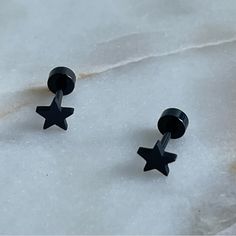 Cute Set Of Star Stud Earrings. These Have A Comfortable And Secure Screw-On Flatback Making Them Exceptionally Comfortable To Wear. Check Out My Other Flatback Earrings And Bundle To Save 20%! Message Me With Any Questions! Black Star Earrings, Black Star Charm Earrings, Black Star Shaped Earrings As Gift, Black Star-shaped Earrings For Pierced Ears, Trendy Black Star-shaped Jewelry, Black Earrings Studs, Flatback Earrings, House Items, Black Stud Earrings