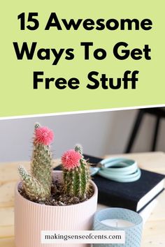 a cactus in a pot with the text 15 awesome ways to get free stuff on it