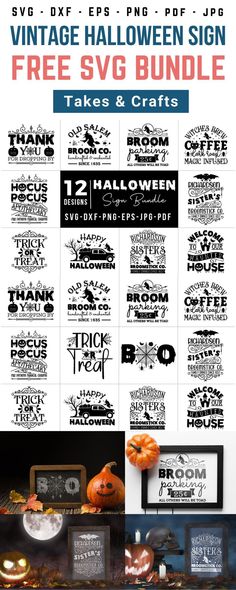 the vintage halloween sign bundle is available for free svg and dxf files