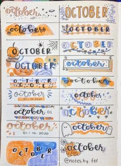 an open notebook with writing on it and the words october, october, october, october