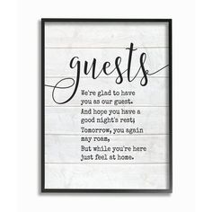 a framed print with the words, guests we're glad to have you as our guest