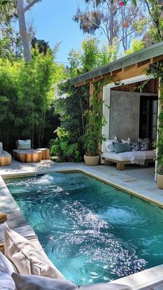 Small Lap Pools For Small Yards, Pools In Small Backyards, Pool On A Slope, Turquoise Pool, Ideas De Piscina, Small Backyard Pool, Backyard Pool Ideas