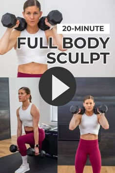 the full body sculpt workout video shows how to do squats with dumbbells