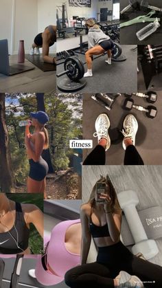 a collage of photos with women working out and doing different things in the gym